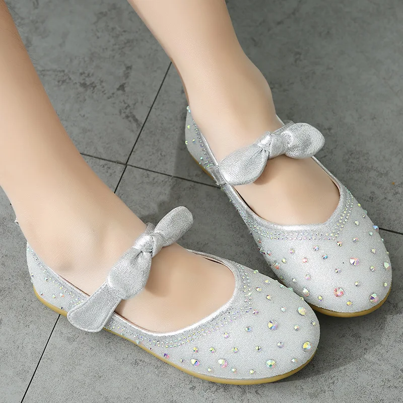 

Girls Princess Sandals Children's Bow Rhinestone Flats Shoes Little Children Sweet Soft Non-slip Kids Shoes