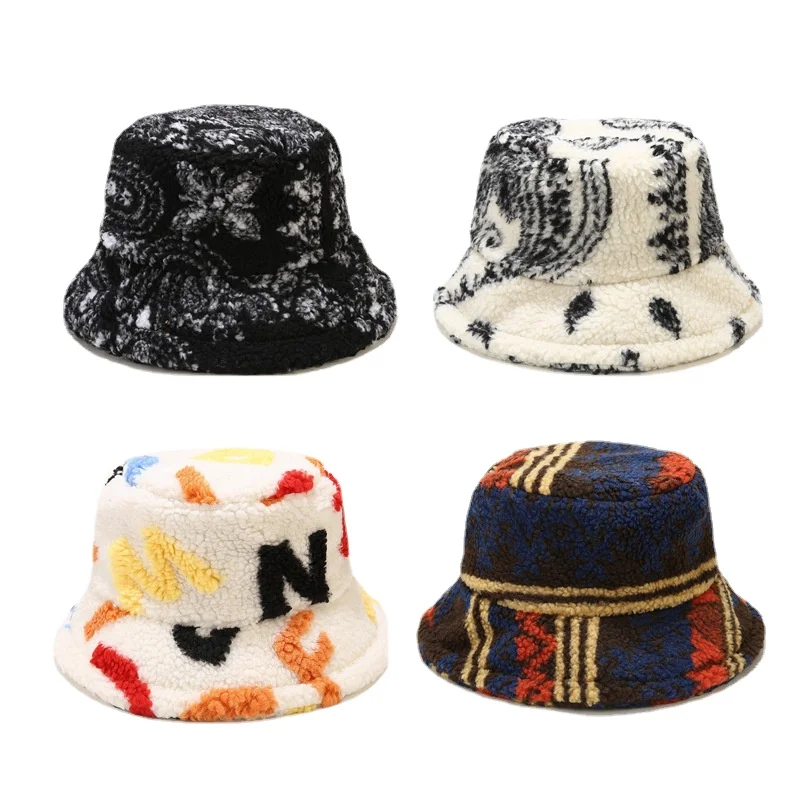 

2021 Winter Bucket-Hats retro lamb wool for man Women Warm Fisherman Cap Thickened Soft Panama Hat Fashion Cloche Faux Fur Soft