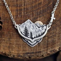 vintage fashion range mountain pines sun landscape pendant necklace men women accessories party jewelry gifts statement necklace