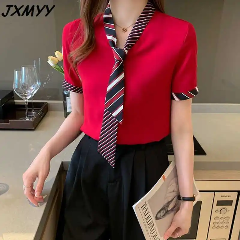 

ICCLEK 2021 summer new style niche shirt female Korean short-sleeved chiffon shirt large size loose professional wea