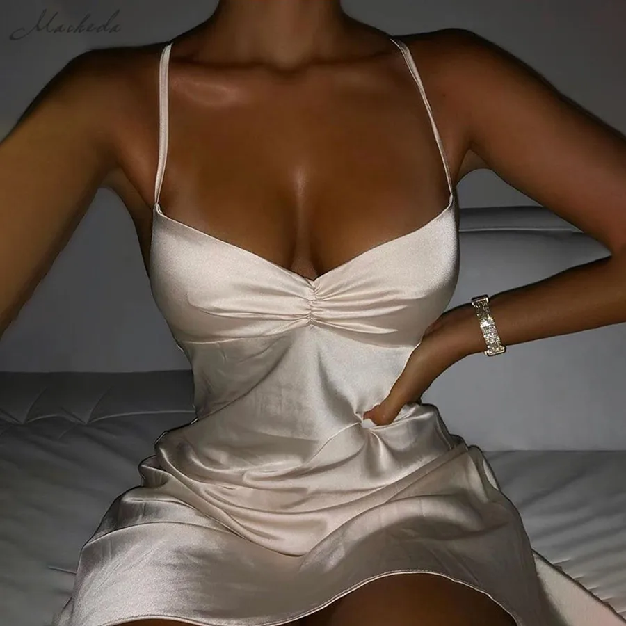 Женское облегающее мини-платье на бретельках Macheda однотонное платье без рукавов