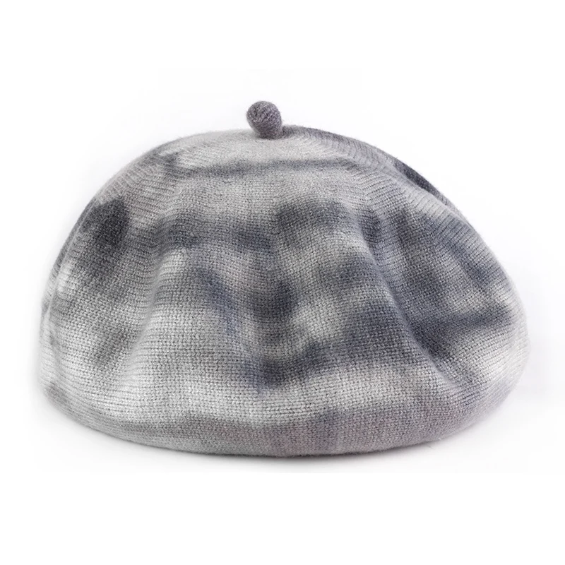 Geebro Womens Fashion Knitted Beret Hats Winter Tie dye Print Autumn Beret Hat Warm Painter Caps Newsboy Hat Beanie Hat Gorras