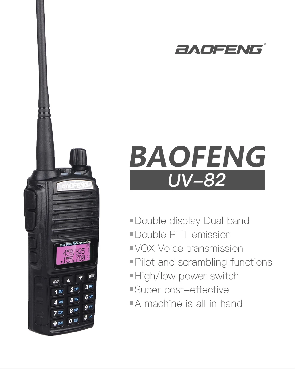 Горячая цена Baofeng UV-82 портативная рация UHF VHF 400-520MHz двухстороннее радио UV82 Двухдиапазонная Любительская радиоприемная рация HF FM приемопередатчик