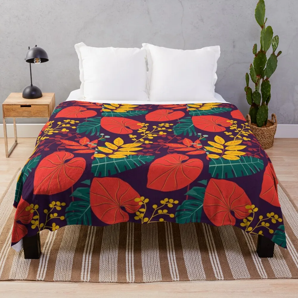 

Tropical Vibe Leafy Pattern Colorful Leafy Design Plush Throw Fleece Blanket Throw for Boys BedSpread Sofa Bedroon Décor