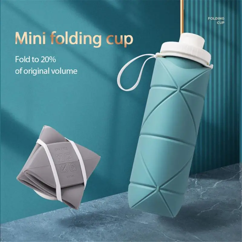 

New Food Silicone Foldable Cold Water Bottle Travel Storage Sport Cup Plastic Pot Retractable Convenient Water Cup with Rope