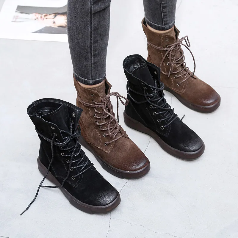 2020 designer handmade new winter boots female Genuine Leather plus velvet pure leather short Retro women shoes | Обувь