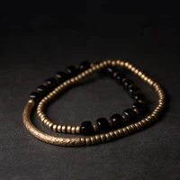 beaded cubic black onyx multilayer bracelet hammered artificial oxidized brass accessories men women metal punk street jewelry