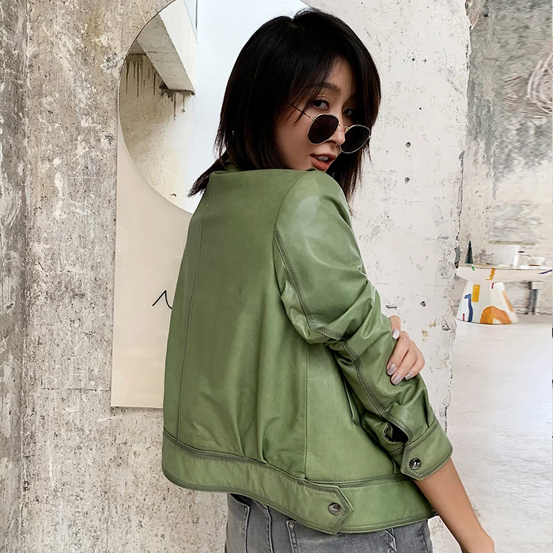 

JCHB 2021 jacket Haining genuine leather women's short motorcycle leather jacket single pack Autumn and Winter new casual sheep