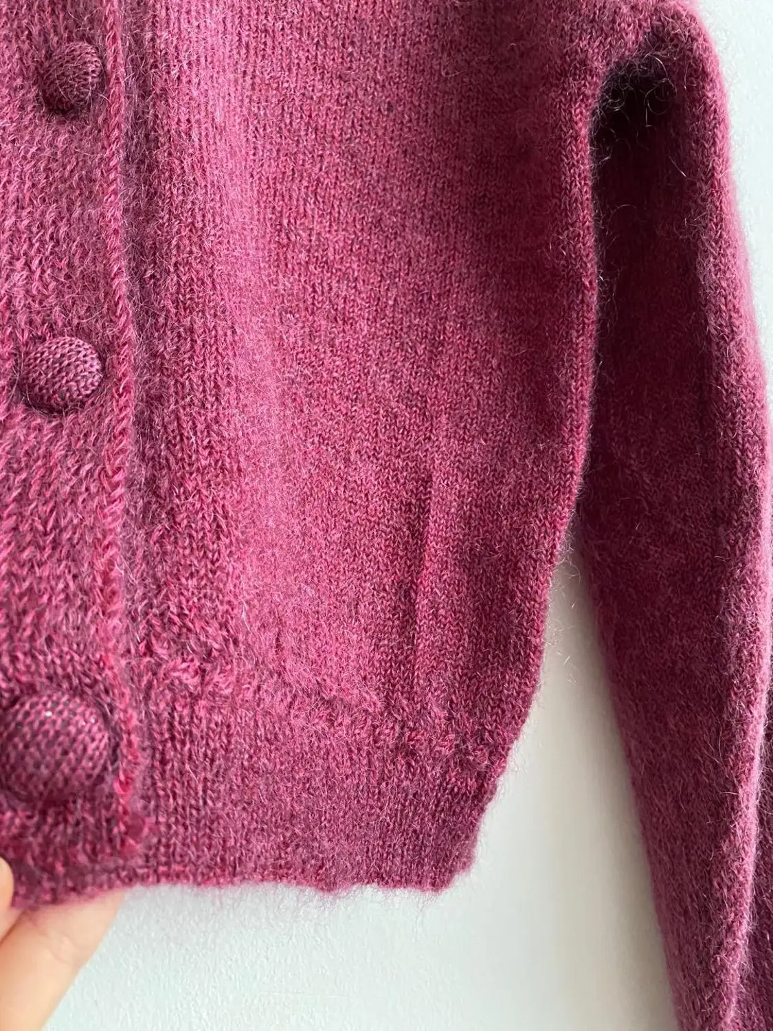 

Women Mohair Knit Sweater Long Puff Sleeve Vintage V-neck Single Breasted Female Short Cardigans