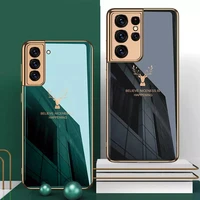 deer pattern plated tpu tempered glass phone case for samsung galaxy s21 5g s 21 ultra s21 plus full protector camera lens cover