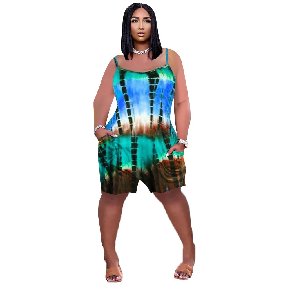 

2021 Summer New Women's Tie-Dye Print Loose Strap Jumpsuit