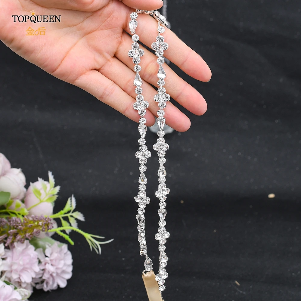 

TOPQUEEN S305 Thin Belt for Wedding Dress Jeweled Wedding Belt Organza Bridal Belt Rhinestones Evening Gowns Belts Female Belt