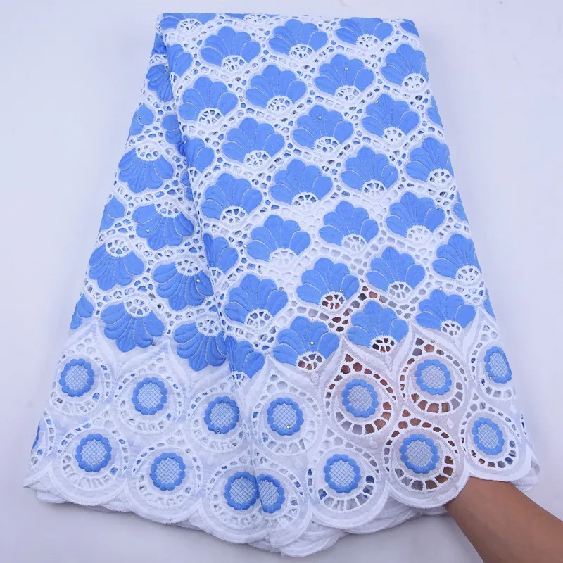 Небесно голубая африканская кружевная ткань из чистого хлопка 2020 нигерийская