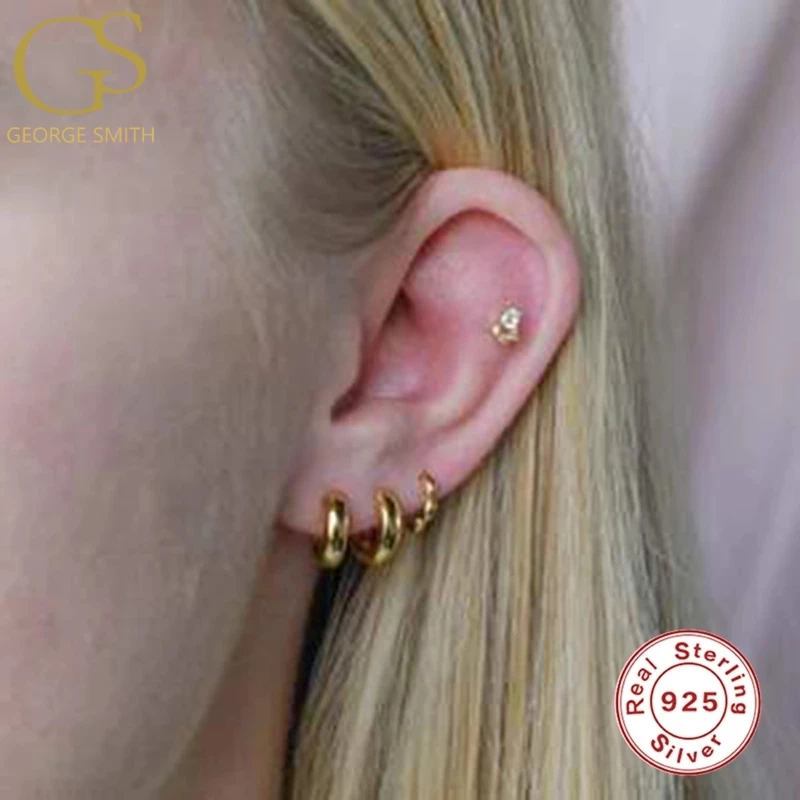 

GS 925 Sterling Silver Hoop Earrings Golden Bubble Ear-Ring Ear Clasp Versatile Earring Pendientes Women Fine Jewelry Wholesale
