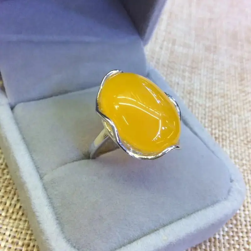 

100%S925 sterling silverinlaid natural natural chalcedony simple opening ring free shipping