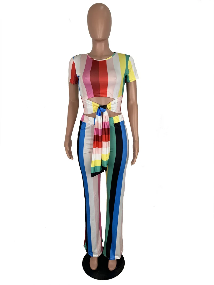 Adogirl комплект из двух предметов в радужную полоску с коротким рукавом женские