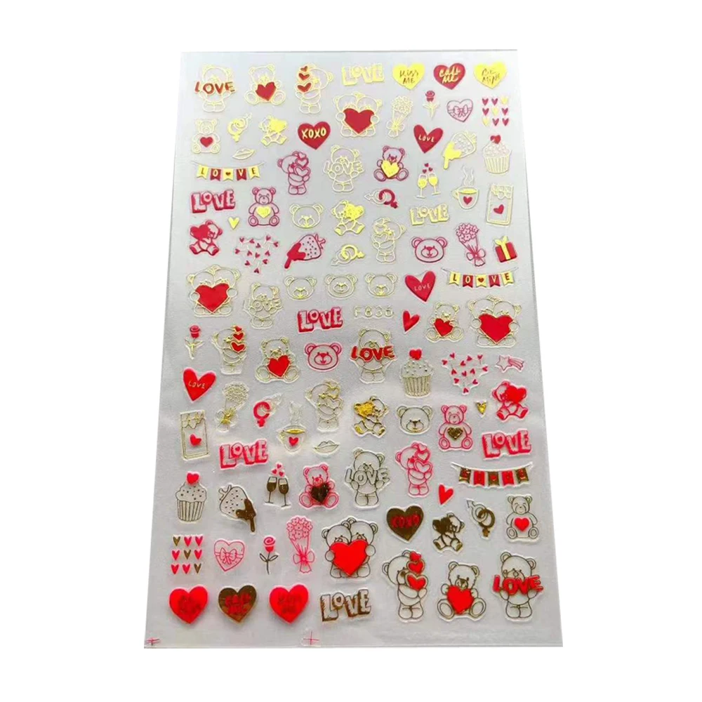10PCS 3D Valentine's Day Angel DIY Nail Sticker Hanmei Rose Flower Cartoon Bear Comes with Adhesive Nail Art Decoration Applique
