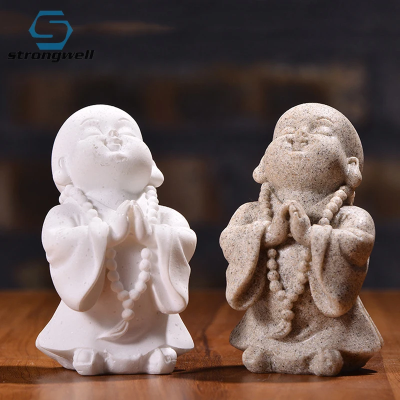 Strongwell белый песок маленький Prayering Будды Статуэтка фэншуй статуя Майтрейи ремесло