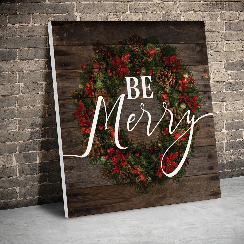 

Framed Be Merry Wreath Quote Christmas Decor Posters Canvas Paintings Wall Art Canvas Prints Pictures Kids Room Home Inner Frame