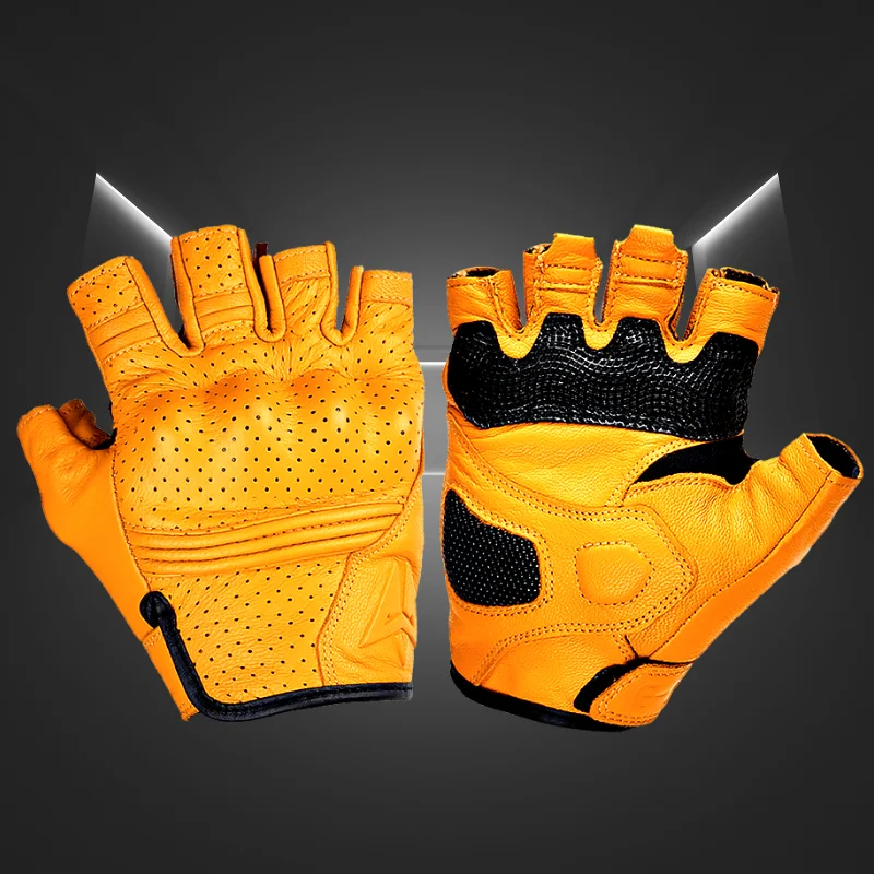 

Мотоциклетные перчатки без пальцев, кожаные полуперчатки в стиле ретро, для верховой езды, летние желтые