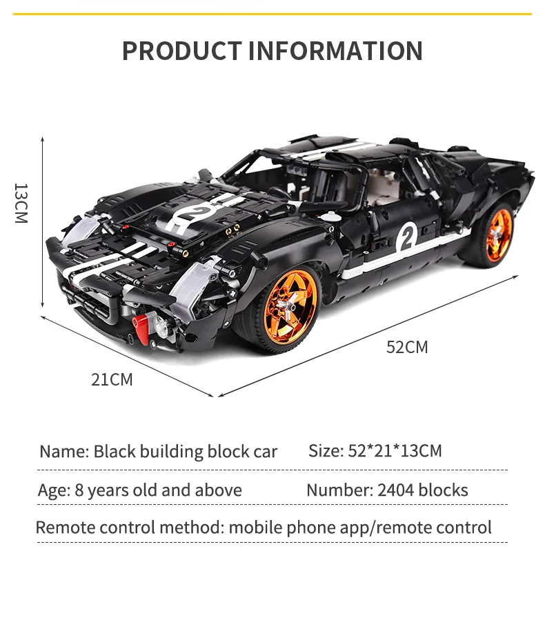 

APP Motorized Function High-Tech Car The MOC-33807 GT40 MK I 1967 Car Model Building Blocks Brick Assembly Kids Toys Gift