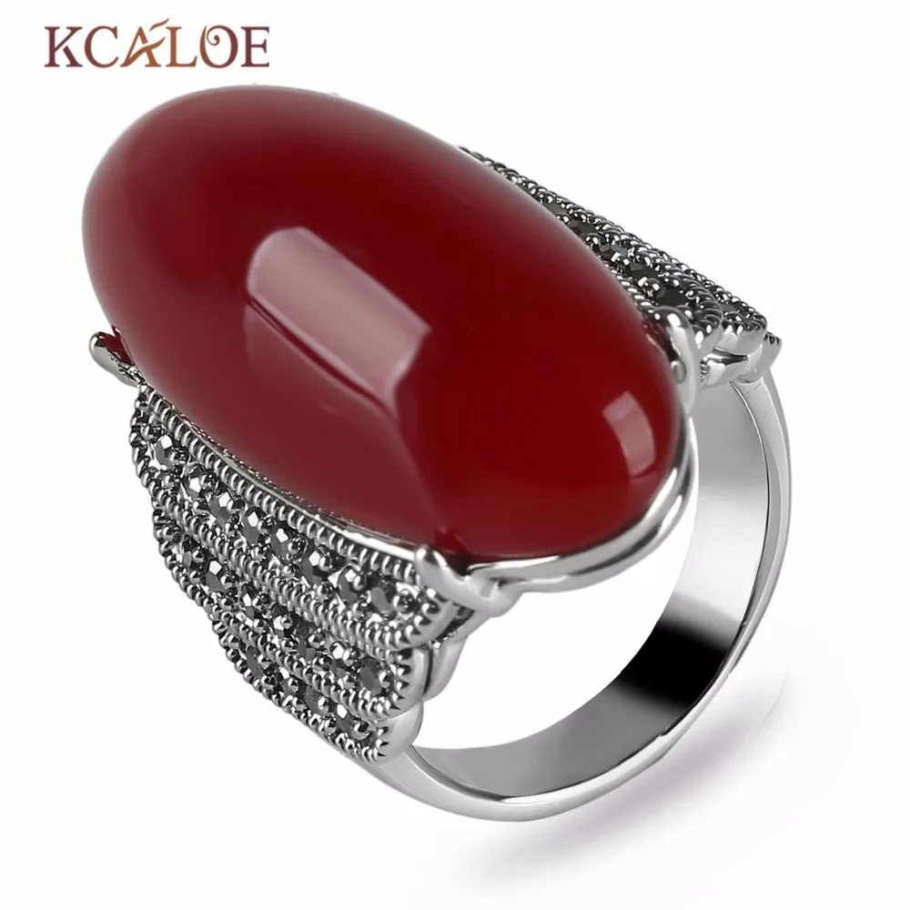 KCALOE античный большой камень: красный оникс кольца для женщин винтажные Ретро