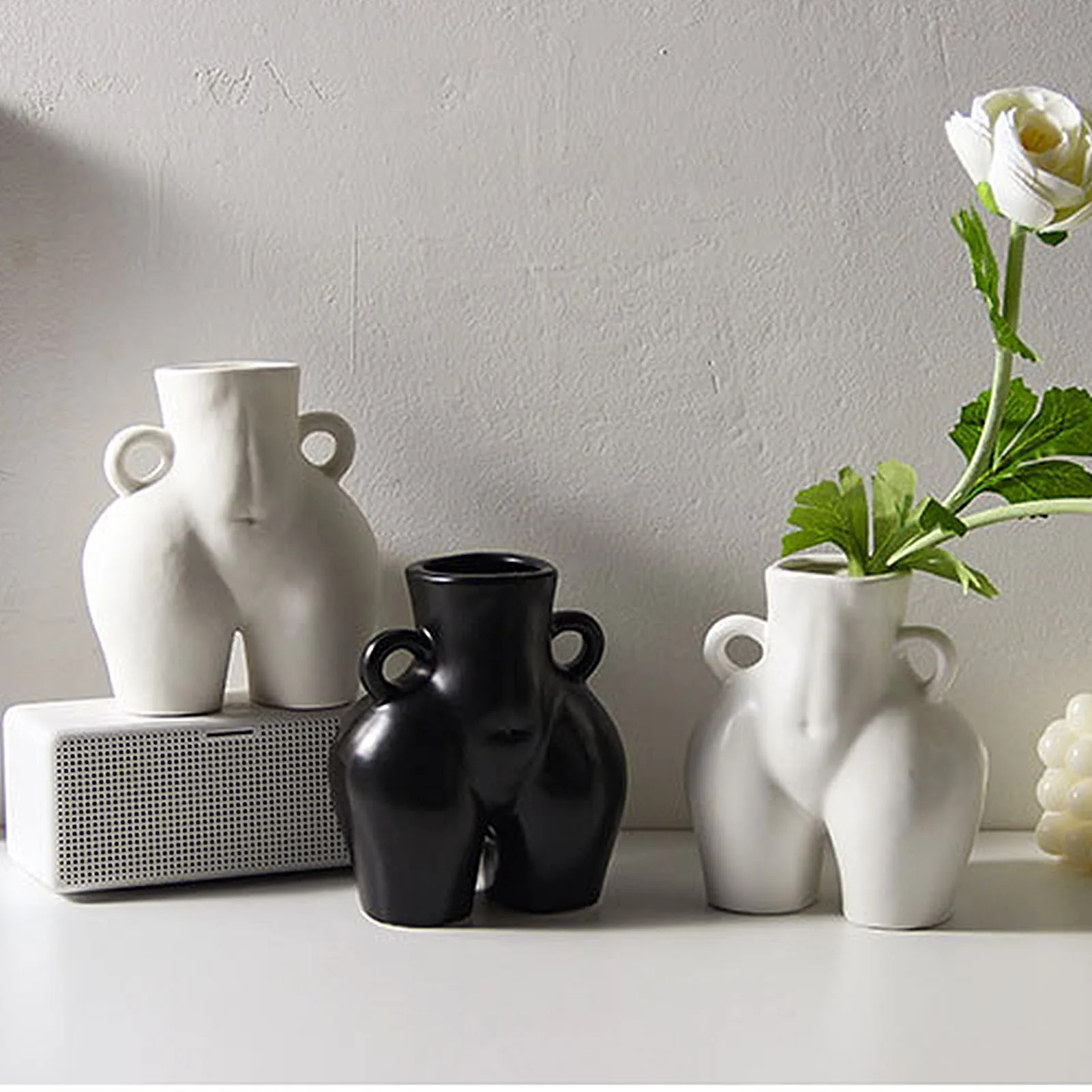 

NEW Ceramic Vase, Desktop Plant Container, Human Body Shaped Art Creative Decorative Flower Pot Side Ring Handle New Style 2021