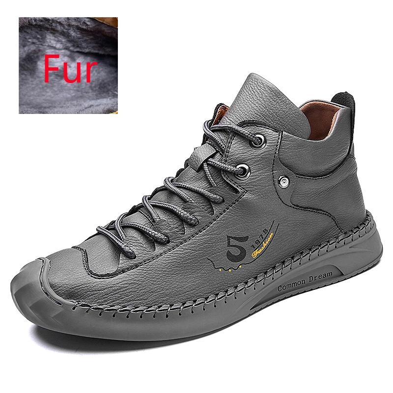 

New Men Winter Boots Fashion Leather Boots Men Autumn Winter Snow Casual Shoes Men Outdoor Light Ankle Antislip Warm Zapatos Fur