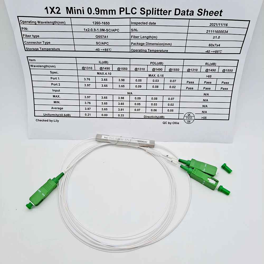 Оптоволоконный сплиттер 1x2 1X4 1X8 1X16 PLC SC/APC одномодовый 0 9 мм G657A1 LSZH 1 м ПВХ