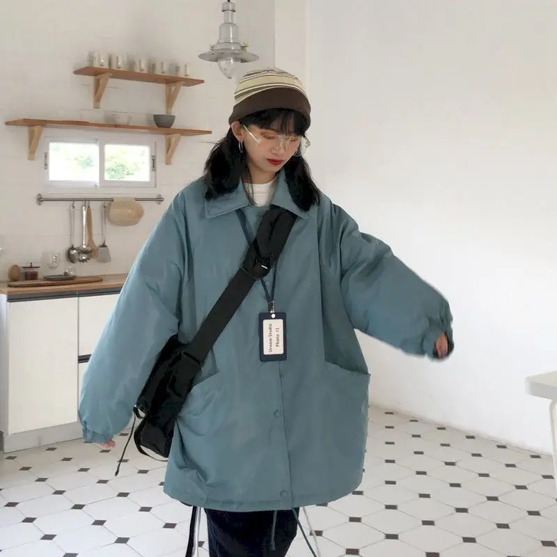 

Thicken Solid Parkas Woman College Style Loose Long-sleeved Single-breasted Parkas Women Winter Warm Slim Women's Jacket 2022 No
