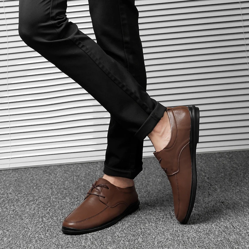 

Men Oxfords Leather Shoes British Black Brown Shoes handmade comfortable formal dress men flats Lace-Up Business Flats