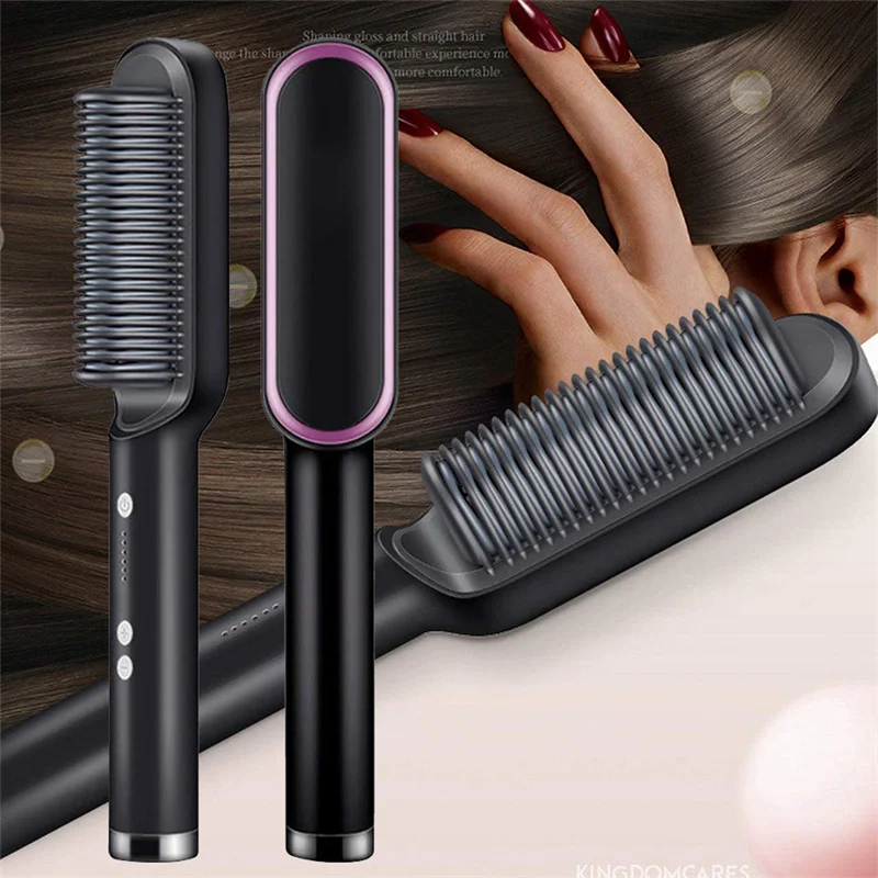 

Dropshipping Hot Air Comb 2 in 1 Hair Straightener Brush Electric Fast Heating Ceramic Hair Curler Straighteners Styling Combs