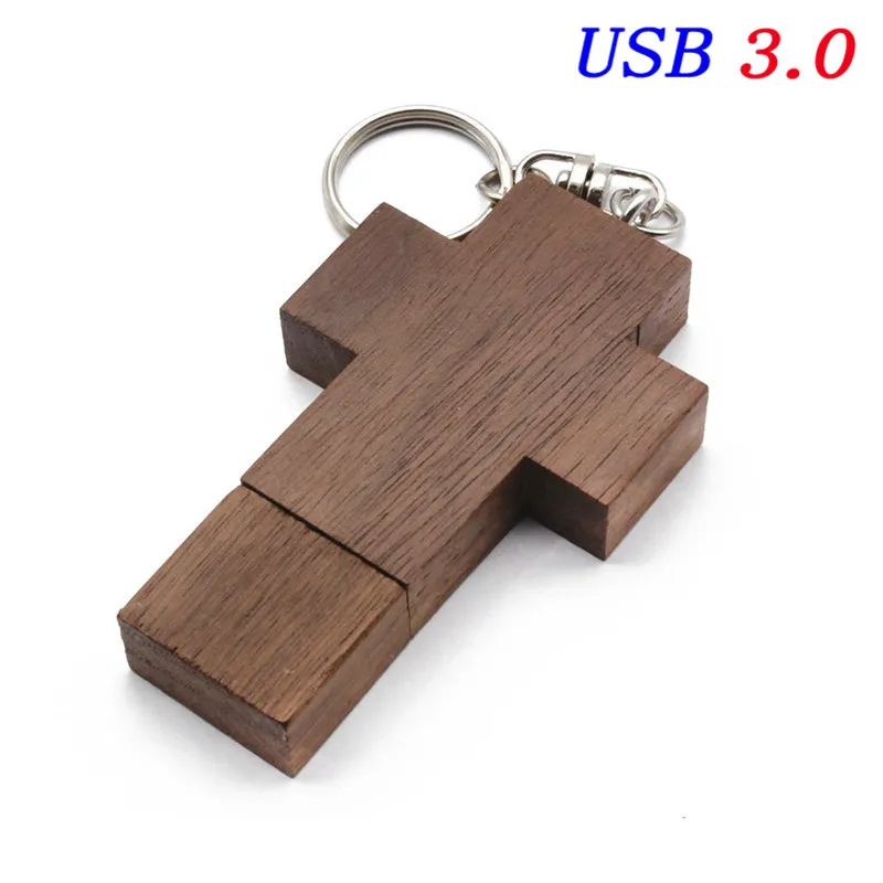 JASTER USB 3,0 логотип клиента деревянный Флешка usb-накопитель в виде деревянного Креста флеш-накопитель карта памяти 8 ГБ 16 ГБ 32 ГБ флеш-накопитель брелок подарок - Цвет: Walnut wood
