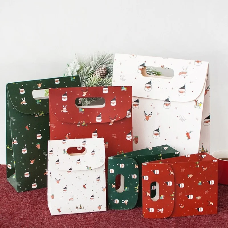 Christmas Portable Gift Bags with Handles Santa Pattern Candy Paper Bag Packaging Party Favors Packaging Bags for Boutique