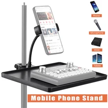 Mobile Phone Stand Microphone Shelf Clamp-On Rack Tray with Phone Clip for Music Sheet Clamp Live Streaming Holder