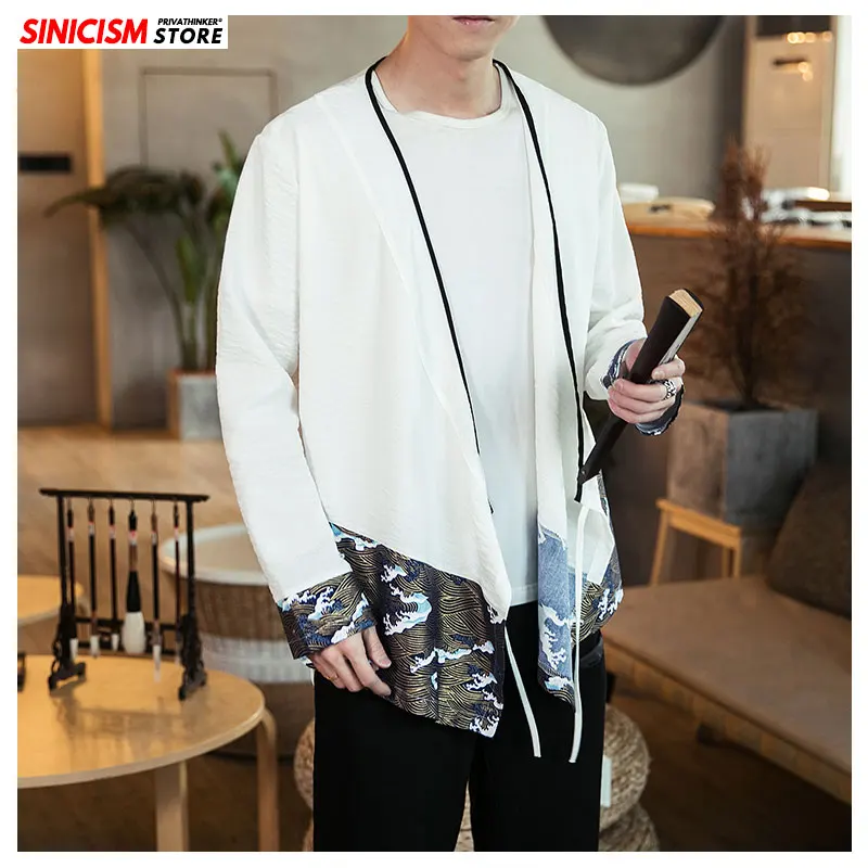Sinicism Store 2020 мужская хлопковая льняная Свободная рубашка с открытой строчкой