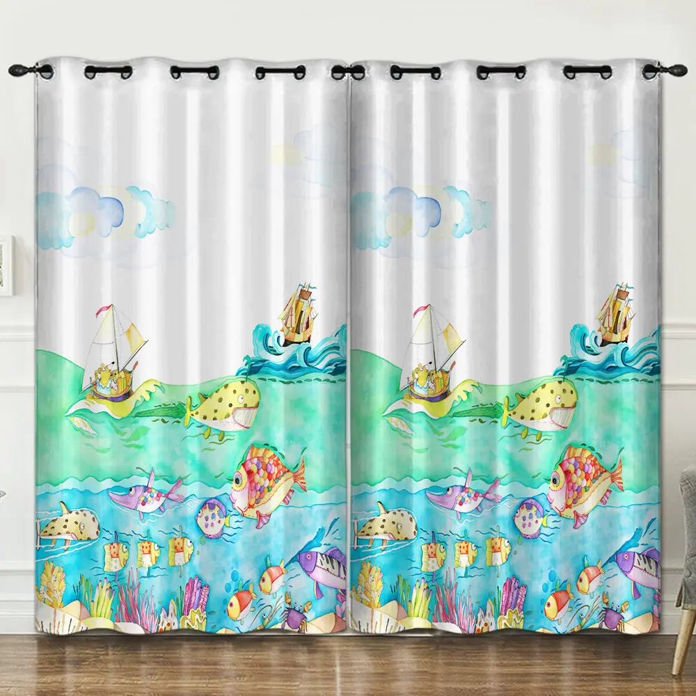 

Animal Paradise pattern perforated bedroom living room decoration curtain background decoration cloth curtains luxury blackout