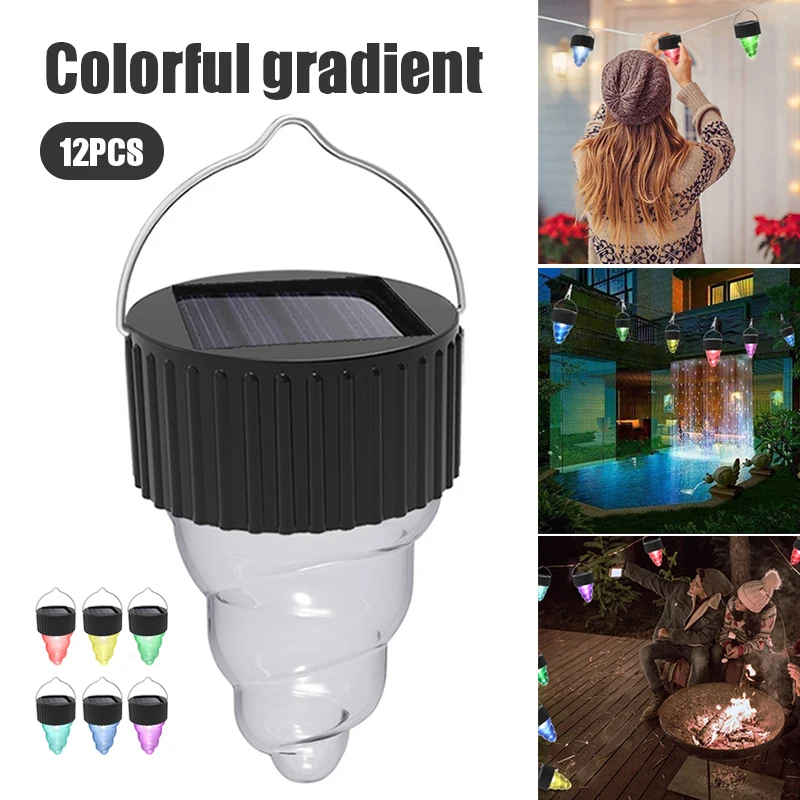 

Outdoor Solar String Lights Colorful Gradient 12pcs LED Bulbs Shatterproof Waterproof Long Lasting Lamp For Garden Home Decor