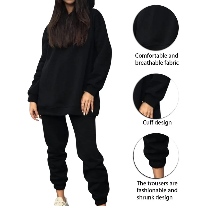 

Winter Two Pieces Tracksuit Women's Warm Oversized Sweatshirt Hoodies Chandal Ropa De Mujer Sports Jogging Suits Female Sets