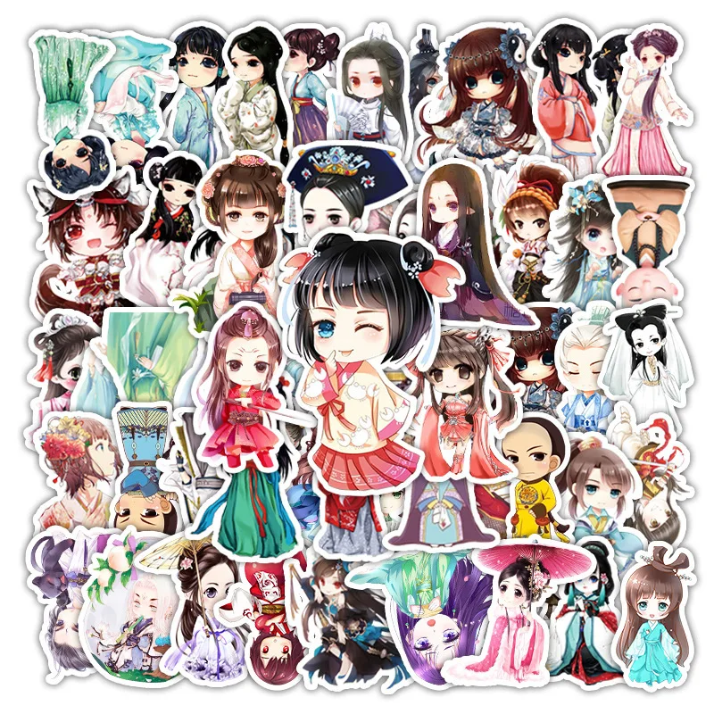 

50PCS Chinese style INS Style Vsco Girl Stickers For Laptop Moto Skateboard Luggage Refrigerator Notebook Laptop Toy Sticker