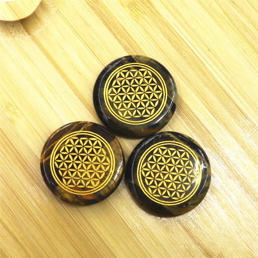 Гравировкой символ полированный ладони камень реики 7 Чакра в стиле тигровый