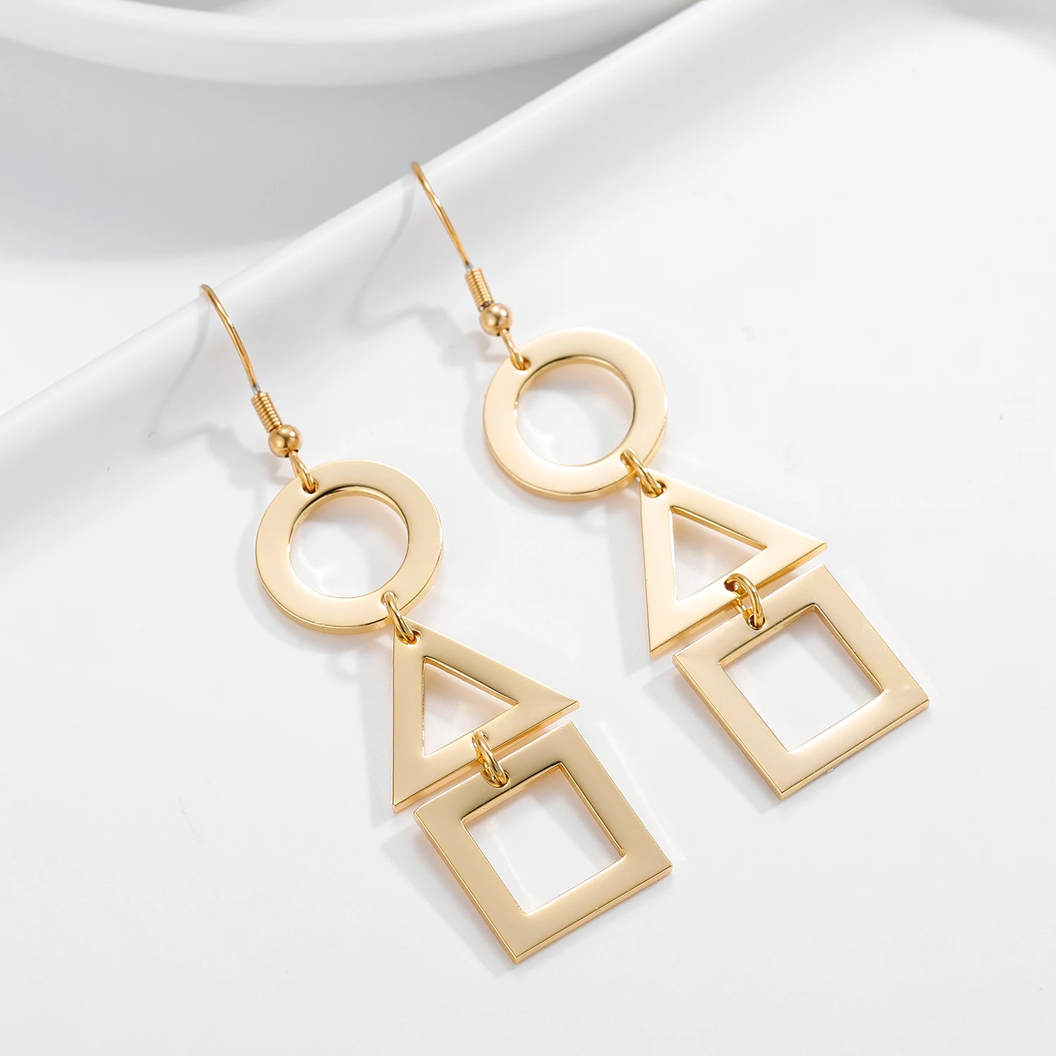 

DasCus Fashion Squid Game Long Hanging Earrings Triangle Round Square Women's Stainless Steel Jewelry Gift To Girlfriend