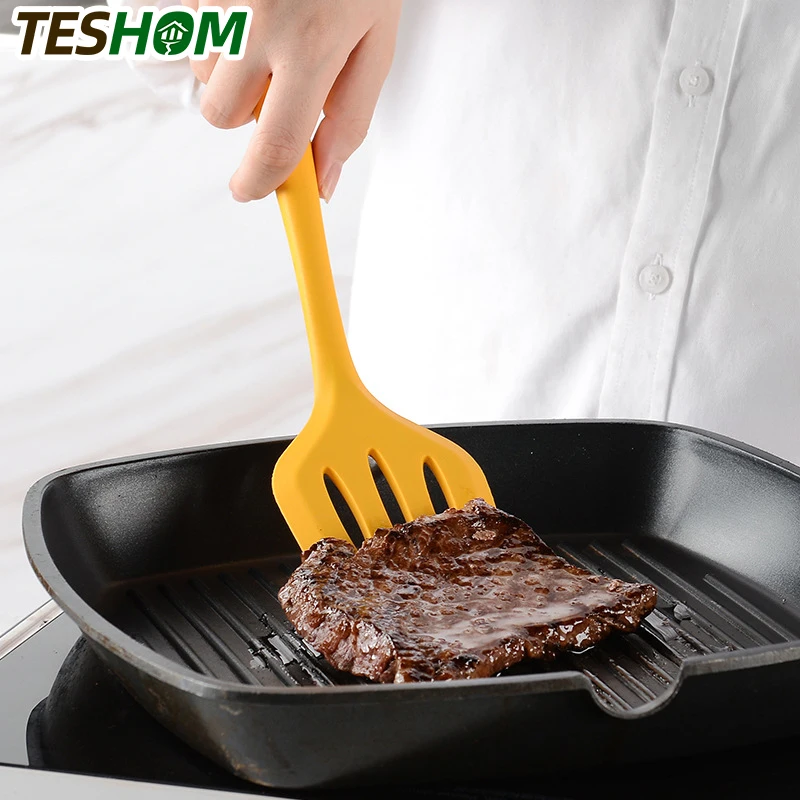 TESHOM 10 шт. Желтый силиконовый набор кухонной утвари с ручкой для хранения посуды