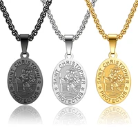 christian st christopher protect us medal necklace stainless steel st michael pendant collares for men jewelry