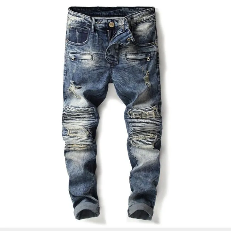 Джинсы мужские рваные узкие брюки стрейч модные штаны в стиле хип-хоп | Мужская