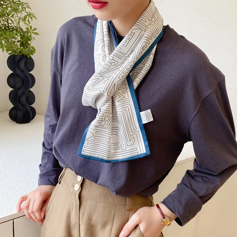 

17*155cm chiffon silk shawls Scarf women sweet female ladies women print Long Soft Wrap hair band