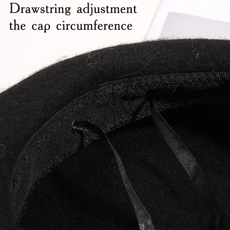 

100% Wool Winter Beret Warmer Women Rhinestone Beanies Cap Classical French Style Beret Femme Beanies Cap Ladies Fascinator Hat