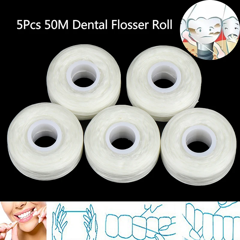 

5Rolls 50m Dental Flosser Oral Hygiene Floss Teeth Cleaning Mint flavor Tooth Wax