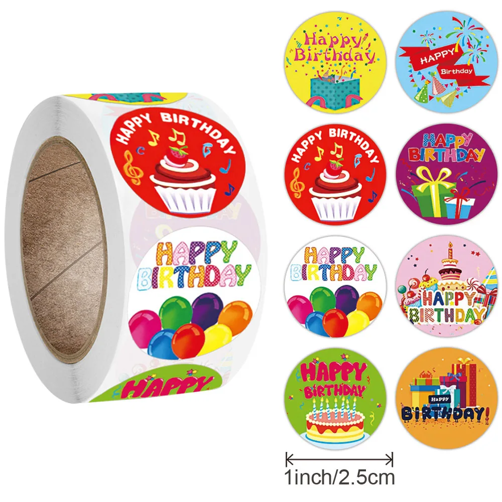 

Qiduo 500pcs Happy Birthday Round Wrapping Paper Stickers Party Gift Packaging Seal Labels for Scrapbooking Cards Decoration