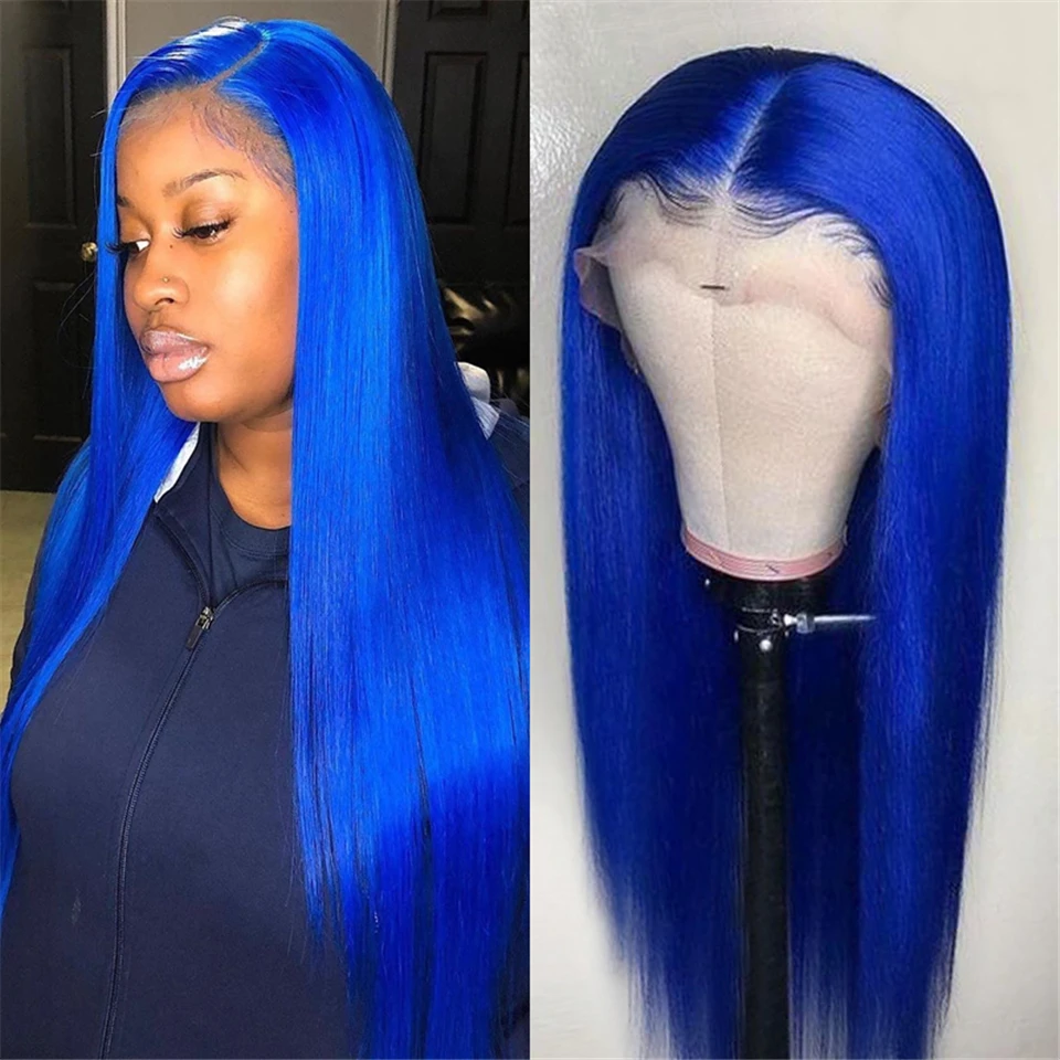 

Straight Blue Highlight 613 Blonde Lace Frontal Wig Ginger Orange Human Hair Pre Plucked Full Glueless Colored Pre Plucked Wig